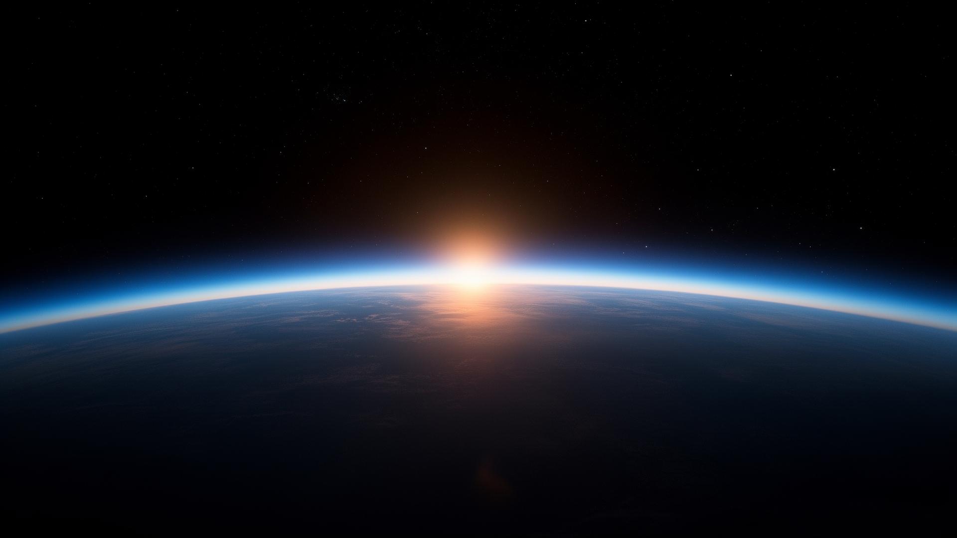 Earth horizon viewed from the edge of space at sunrise